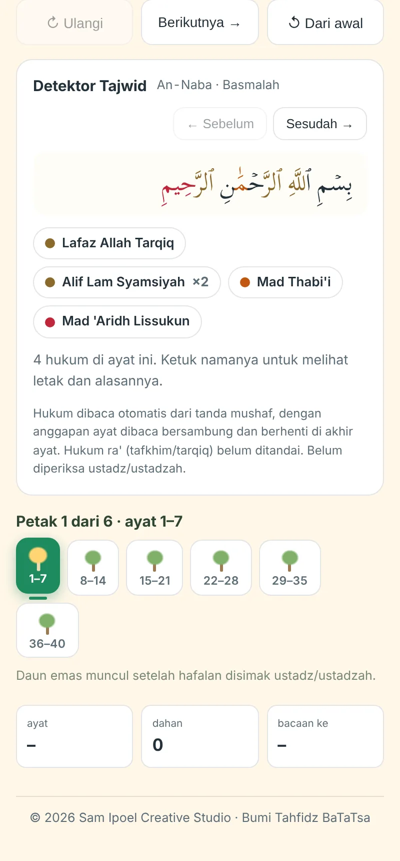 Layar Detektor Tajwid di aplikasi